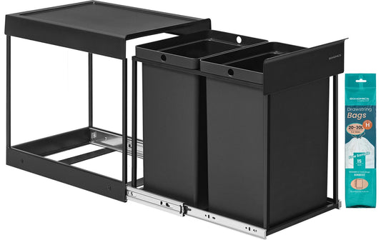 Songmics | Abfalleimer ausziehbar, Schwarz | 48.6x32.7x44 cm, Stahl, Kunststoff