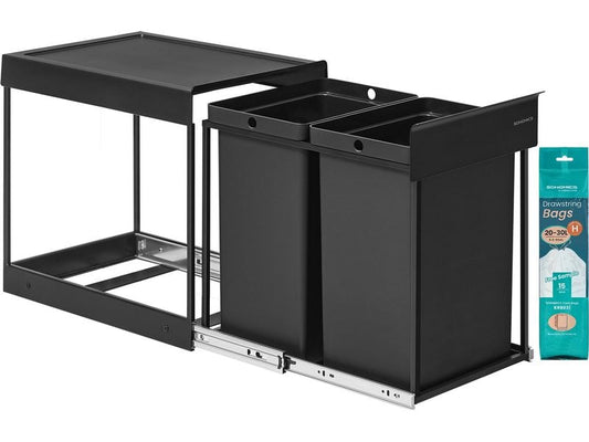 Songmics | Abfalleimer ausziehbar, Schwarz | 48.6x32.7x44 cm, Stahl, Kunststoff