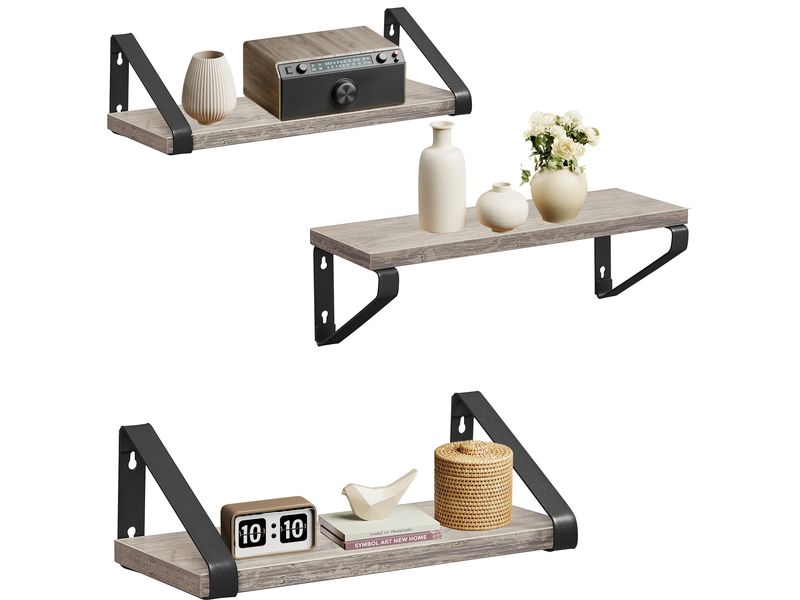 VASAGLE | Wandregal 3er Set | 40/35/30x12x11 cm, Stahl, Spanplatte