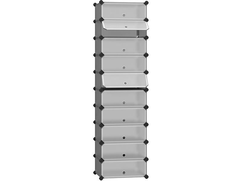 Songmics | Schuhboxen Grau, 10 Ablagen | 43x31x173 cm, Eisen, ABS, Kunststoff