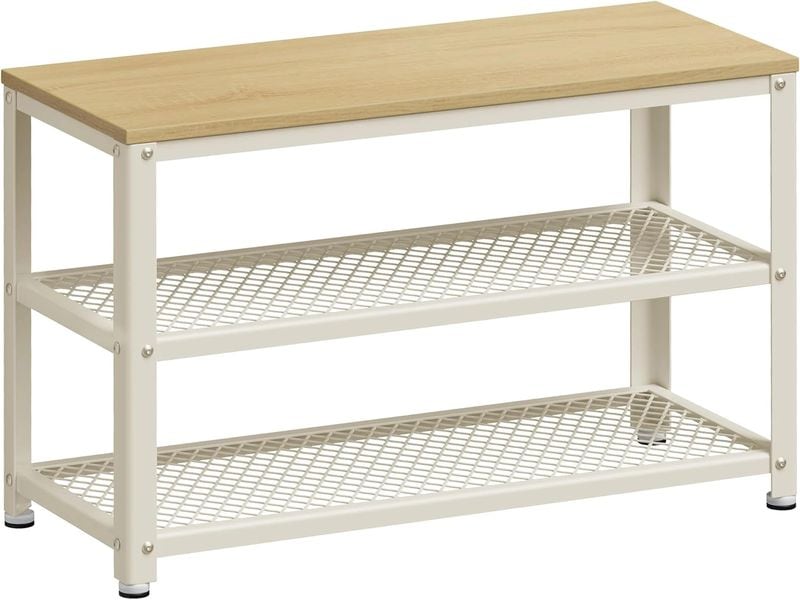VASAGLE | Schuhgestell Natur-Weiss,3 Ablagen | 73x30x45 cm, Stahl, Spanplatte