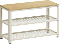 VASAGLE | Schuhgestell Natur-Weiss,3 Ablagen | 73x30x45 cm, Stahl, Spanplatte