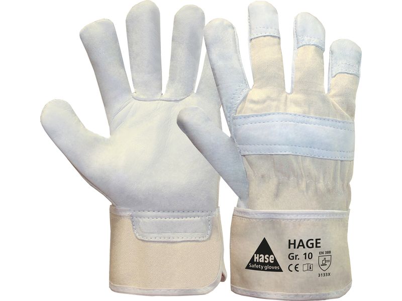 Hase | Safety 1 Paar Arbeitshandschuh Hage 9 | Narbenleder, Doppelnähte Innenhandfutter