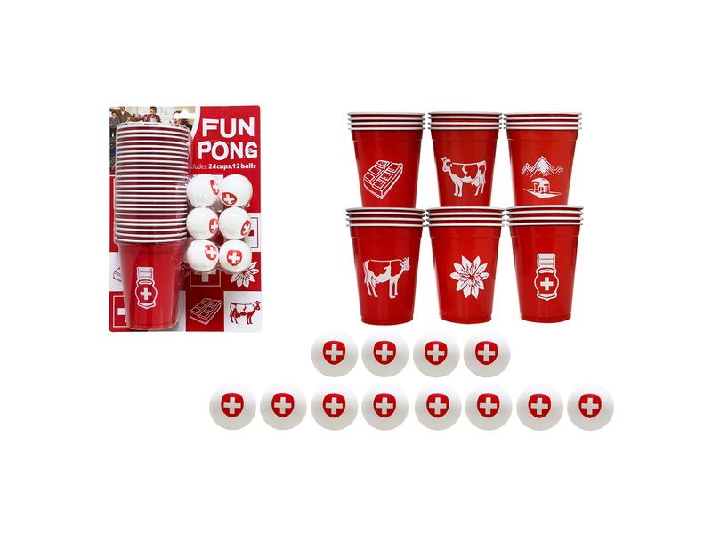 Sombo | Trinkspiel Fun Pong 36tlg. CH | 24 Becher & 12 Bälle