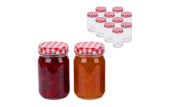 relaxdays | Einmachgläser Rot/Weiss | 12 Stück, 400 ml