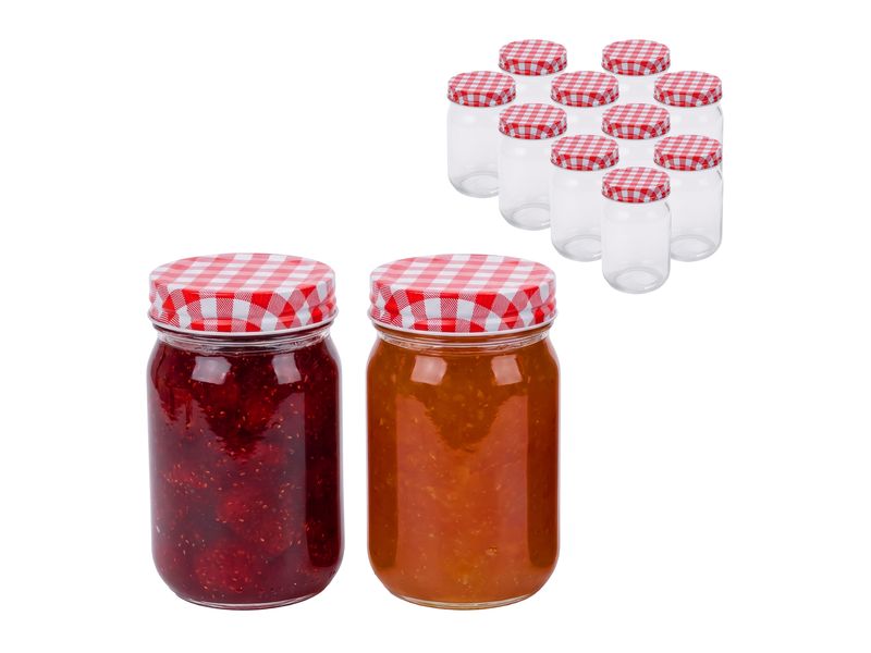 relaxdays | Einmachgläser Rot/Weiss | 12 Stück, 400 ml