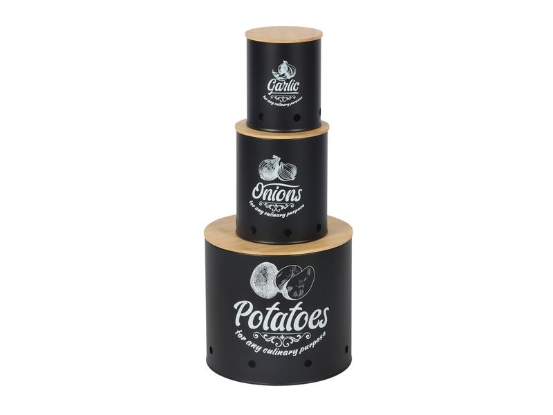 relaxdays | Kartoffelbehälter 3er Set | Schwarz/Braun