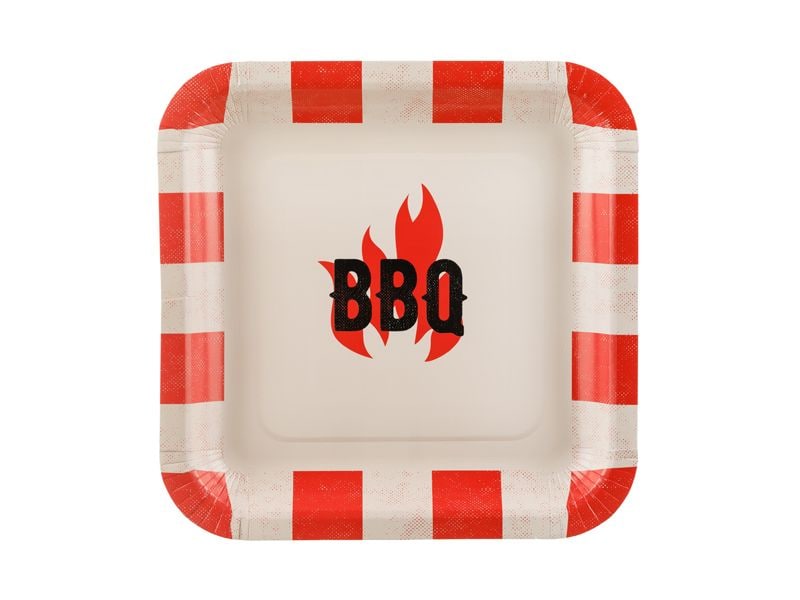 Partydeco | Teller Grill BBQ kariert | rot, 26 x 26 cm, 6 Stück