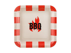 Partydeco | Teller Grill BBQ kariert | rot, 26 x 26 cm, 6 Stück