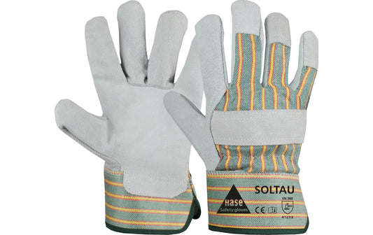 Hase | Safety 12 Paar Hanschuhe Soltau Gr. 9 | Arbeitshandschuh, Spaltleder, gum. Stulpe