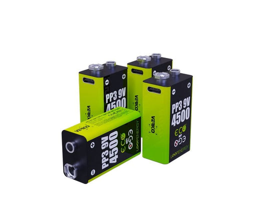 Verico | LoopEnergy 9V-Block, USB-C, 500mAh | 9.0V 4500mWh, Akku Li-Ion, 4 Stk