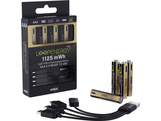 Verico | LoopEnergy PRO AAA, USB-C, 750mAh | 1.5V 1125mWH, 750mAh, Akku Li-Ion, 4 Stk