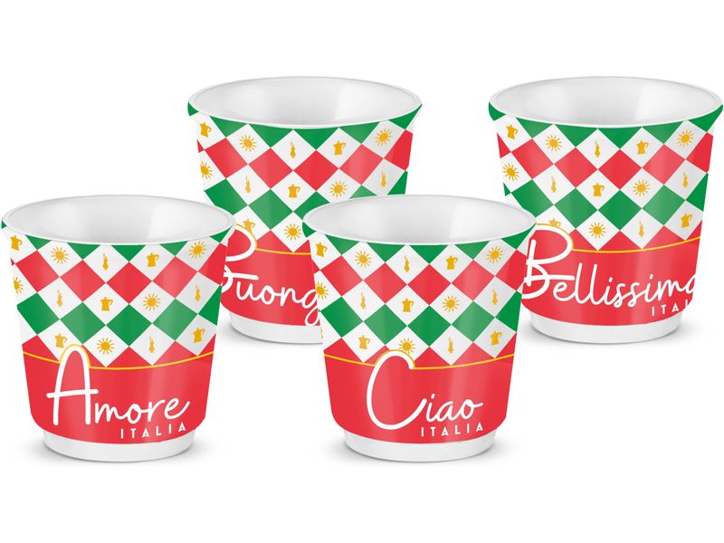 Bialetti | Set Esresso Tassen Italia Damier | 4 Stück, 80ml, multifarbig