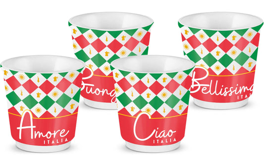 Bialetti | Set Esresso Tassen Italia Damier | 4 Stück, 80ml, multifarbig