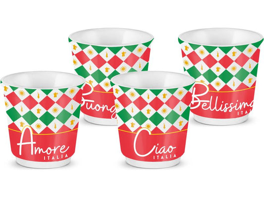 Bialetti | Set Esresso Tassen Italia Damier | 4 Stück, 80ml, multifarbig