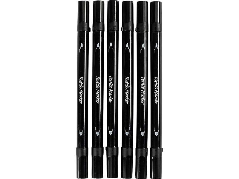 Creativ Company | Textilmarker Schwarz | 6 Stück, 2.3 + 3.6 mm