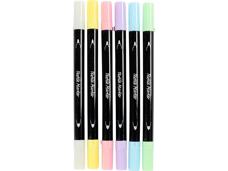 Creativ Company | Textilmarker Pastell | 6 Stück, 2.3 + 3.6 mm