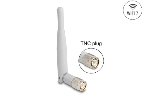 Delock | WiFi 7 Antenne TNC Stecker 2 - 3 dBi | 3 dBi, omni, mit Kippgelenk, grau
