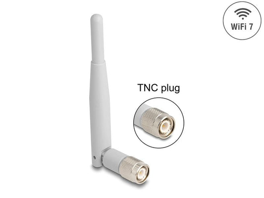 Delock | WiFi 7 Antenne TNC Stecker 2 - 3 dBi | 3 dBi, omni, mit Kippgelenk, grau