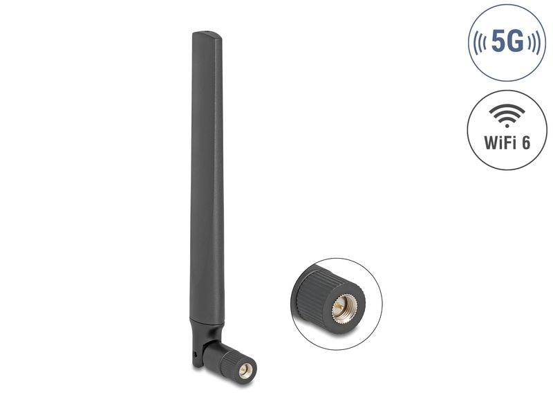 Delock | 5G LTE GNSS WiFi 6 Antenne SMA St | 4,1 dBi, omni, mit Kippgelenk, schwarz