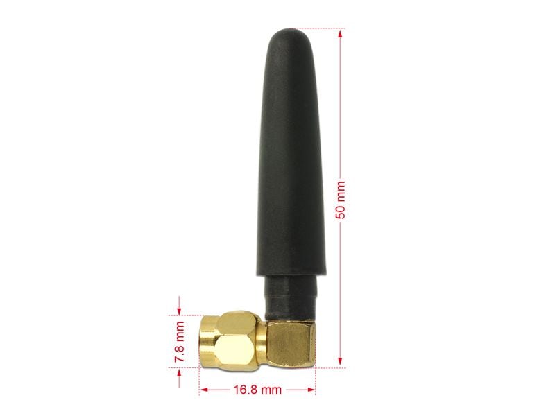 Delock | LTE Antenne SMA Stecker | 90°, 2 dBi, omnidirektional, starr, schwarz