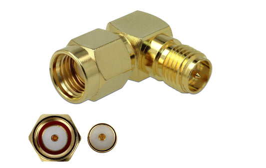 Delock | Adapter RP-SMA St zu RP-SMA Bu 90° | 3 GHz, 50 Ohm, Messing vernickelt