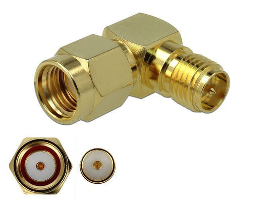 Delock | Adapter RP-SMA St zu RP-SMA Bu 90° | 3 GHz, 50 Ohm, Messing vernickelt