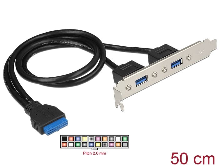 Delock | Slotblech 1x19Pin 2xUSB-A | 2 x USB 5 Gbps Typ-A Buchse, 50 cm