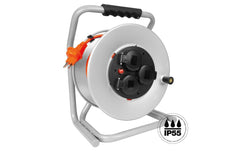 STEFFEN | Metall Kabelrolle 3xT13 IP55 | Kabel 40m, Stecker T13 IP55, grau schwarz