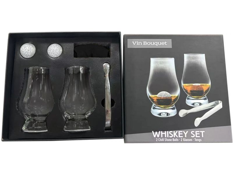 Vin Bouquet | Whiskygläser-Set | 2 Gläser mit Kühlstange und Zange