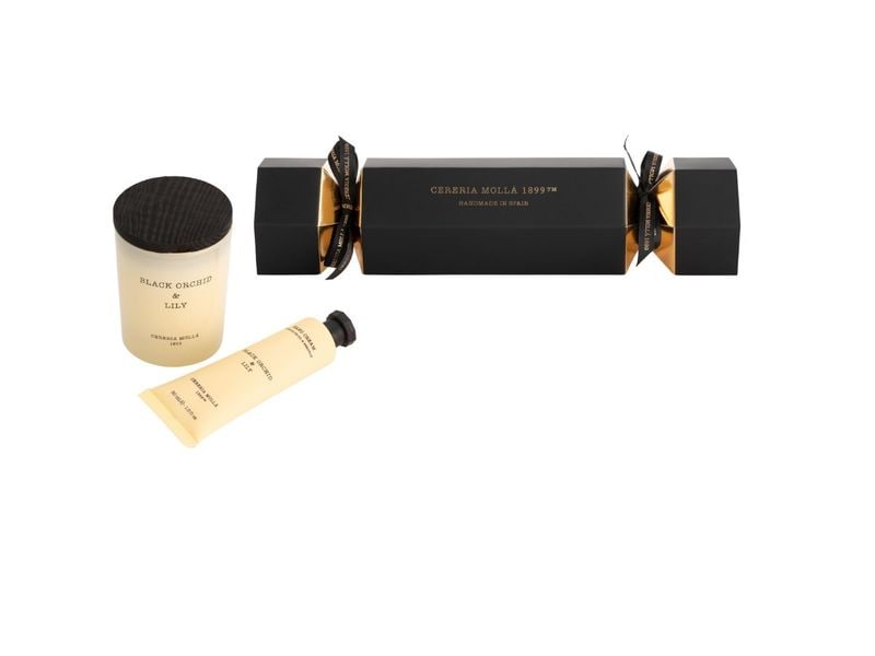 Cerería Mollá | CM Geschenkset Cracker Black Orchid & Lily | 70g Kerze und 30ml Handcreme