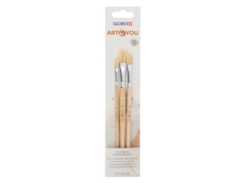Glorex | Borstenpinsel | 3er Set Flach, Gr. 4,8,12