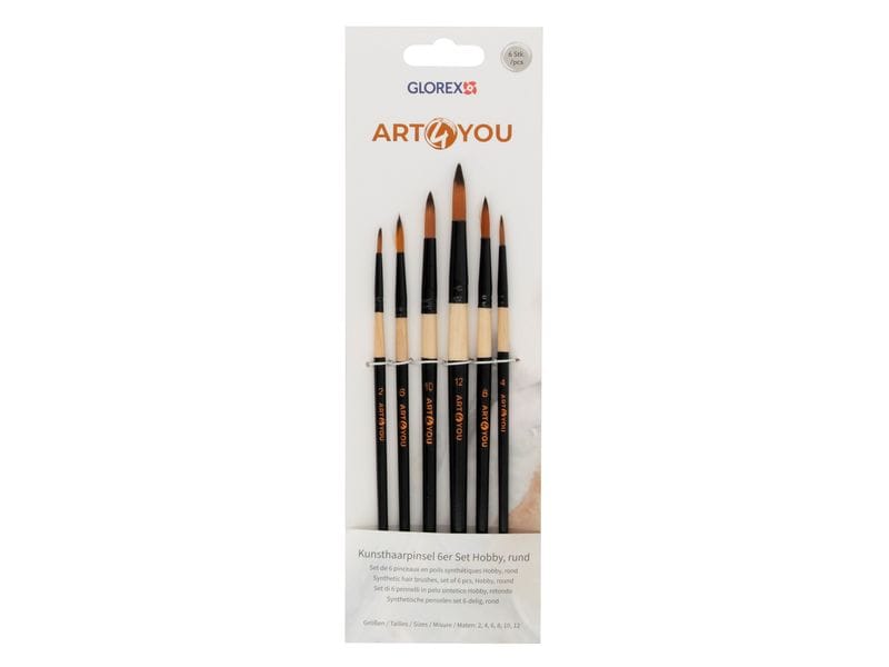 Glorex | Pinsel Synthetic | 6er Set rund, Gr. 2,4,6,8,10,12