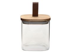 COCON | Vorratsdose eckig 600ml | Glas, 10x10x10cm, Deckel Akazie