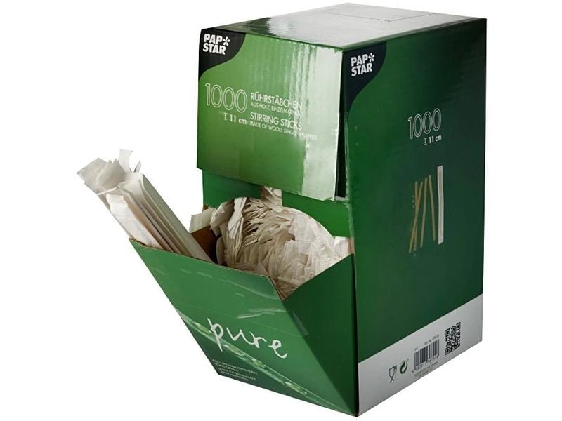 Papstar | Rührstäbchen PURE Holz 1000 Stk. | 1 Pack à 1000 Stk. 11cm