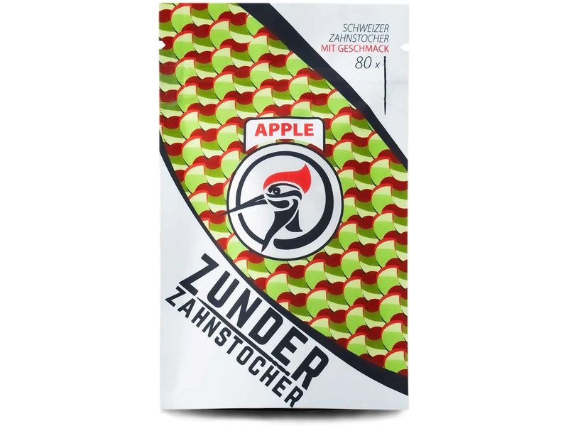 Zunder Zahnstocher | Apple, 80 Stück | Refill,wiederverschliessb. Plastikbag,Birke