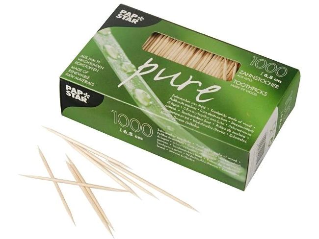 Papstar | Zahnstocher Holz PURE 1000 Stk. | 1 Pack à 1000 Stk. 6.8cm