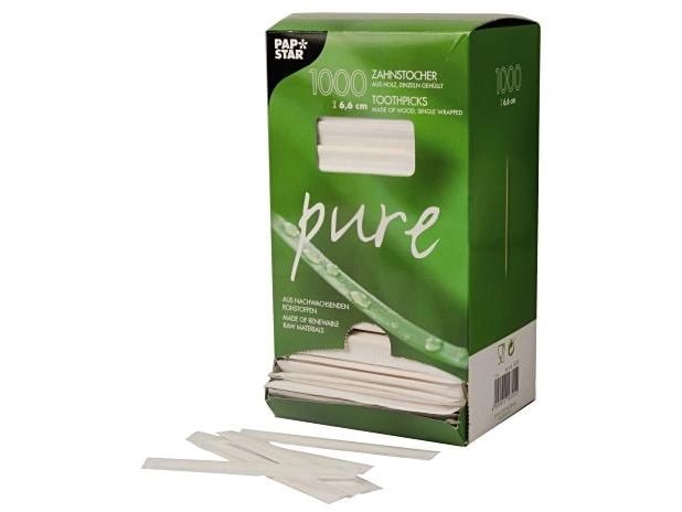 Papstar | Zahnstocher Holz PURE 1000 Stk. | 1 Pack à 1000 Stk. 6.5cm