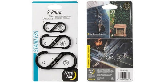 NITE IZE | S-Biner Dual Carabiner Combo | Stainless Steel , 3 Pack, Black
