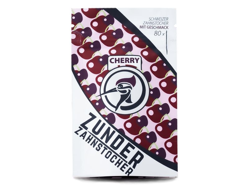 Zunder Zahnstocher | Cherry, 80 Stück | Refill,wiederverschliessb. Plastikbag,Birke