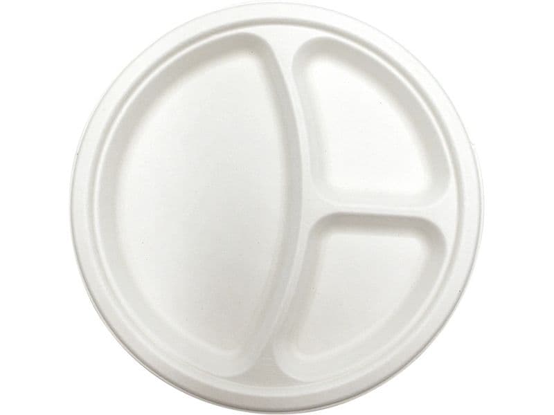 Verive | Teller 3-geteilt weiss 50 Stk. | 1 Pack à 50 Stk. Zuckerrohr