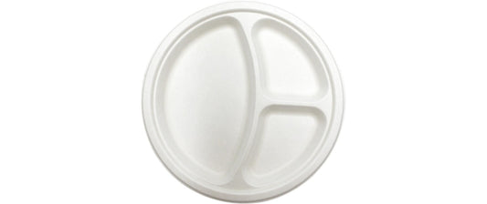 Verive | Teller 3-geteilt weiss 50 Stk. | 1 Pack à 50 Stk. Zuckerrohr
