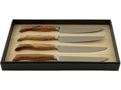 Wok | Steakmesser 4er Set Olive | Olivenholz geschmiedeter Sollinger Stahl