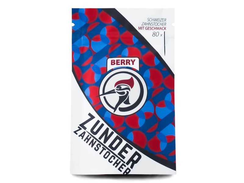 Zunder Zahnstocher | Berry, 80 Stück | Refill,wiederverschliessb. Plastikbag,Birke