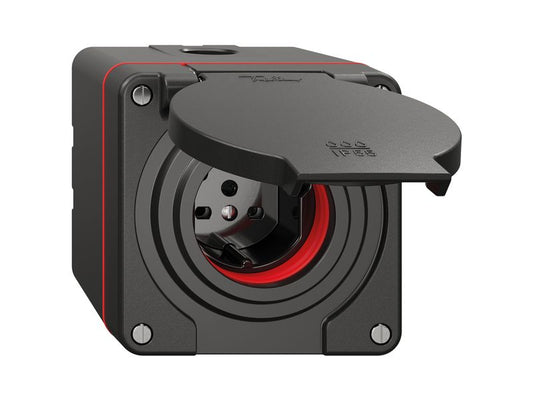 Feller | NEVO AP Nass-Steckdose 1xTyp 15 10A | 400V mit Steckklemm IP55 rote Dicht sz