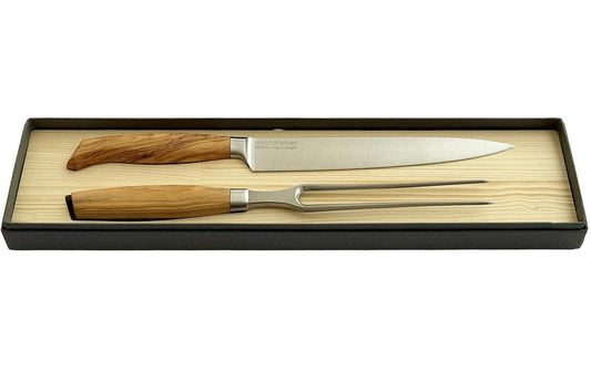 Wok | Tranchierset Olive | Olivenholz geschmiedeter Sollinger Stahl