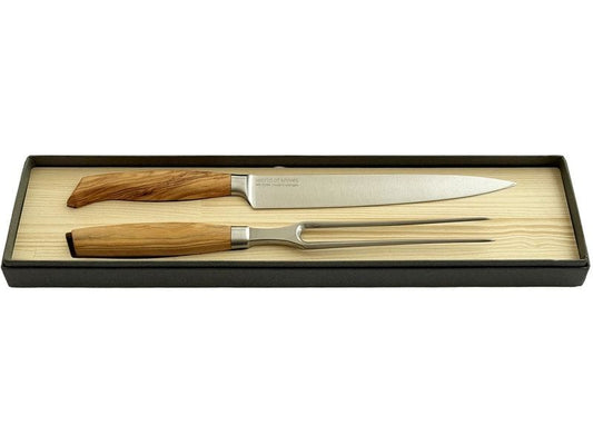 Wok | Tranchierset Olive | Olivenholz geschmiedeter Sollinger Stahl
