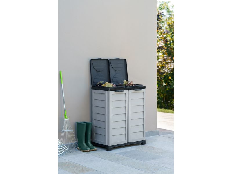 Edi Baur | Abfallbehälter-Box | Kunststoff beige,76x46x89 cm,2 Fächer,100l