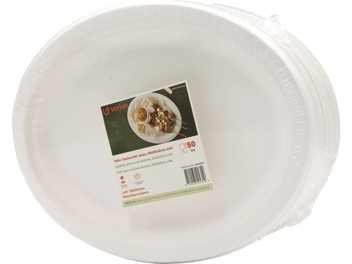 Verive | Teller oval Zuckerrohr 20cm | 1 Pack à 50 Stk. 26 x 20 cm weiss