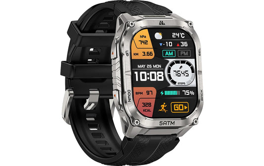 Kospet | Tank M4C Smartwatch Silber | 5ATM Tauchuhr mit Taschenlampe